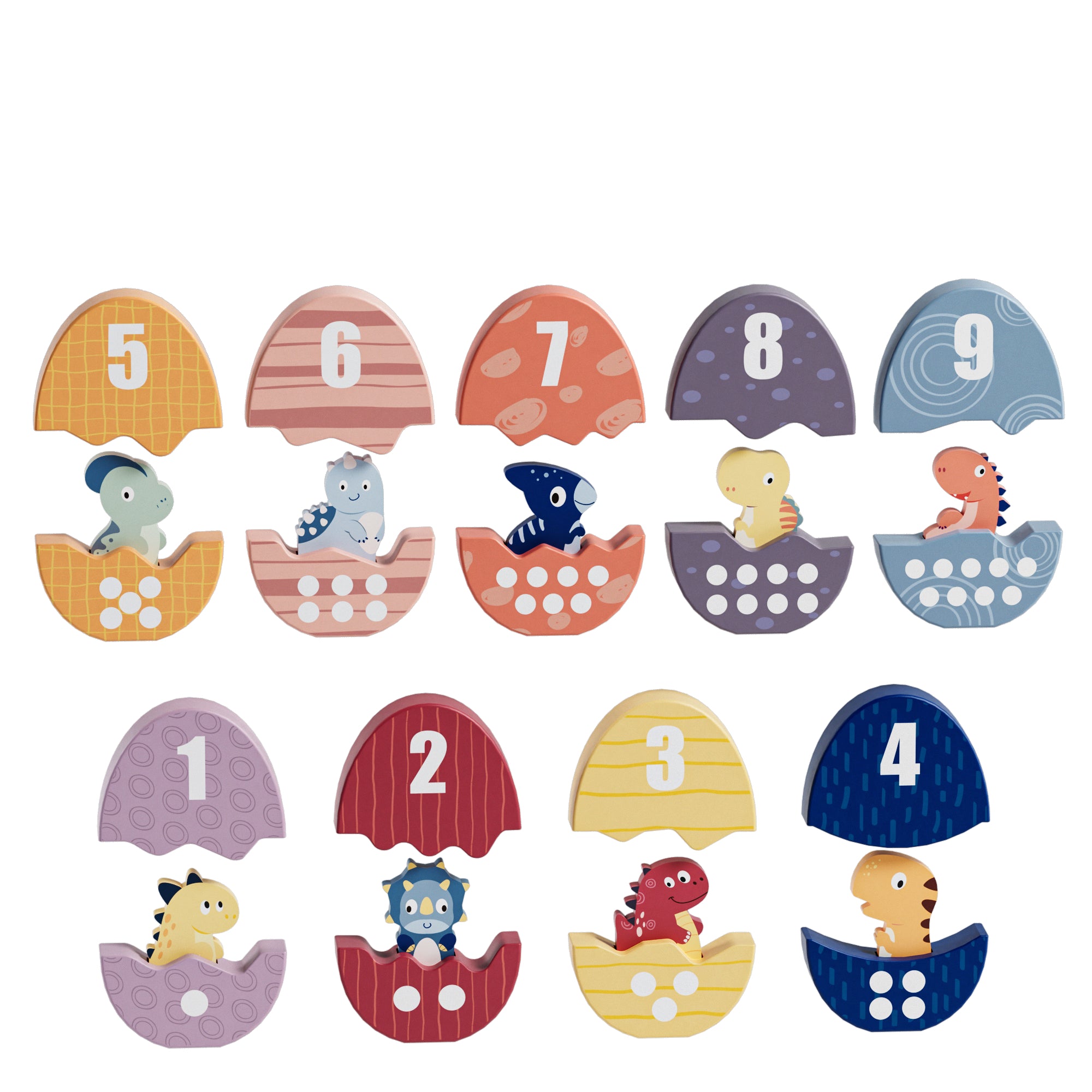 Zahlenspiel mit Lerneffekt: Das DINOSAUR BABY MATCH enthält 9 robuste Dinosaurier-Eier mit Ober- und Unterteilen zum Zusammenstecken – ideal zur Förderung des Zahlenverständnisses von 1 bis 9 für Kinder ab 36 Monaten.