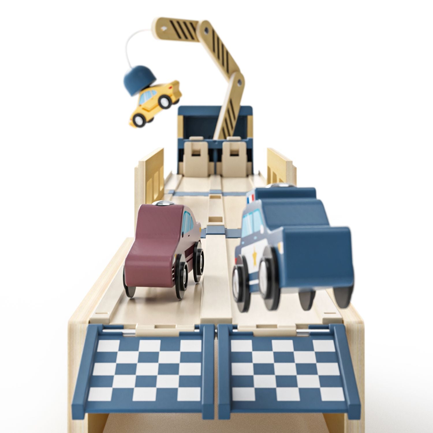 Ein herausnehmbarer Fahrer und ein magnetischer Kran ergänzen das Set und bieten zusätzliche Möglichkeiten für kreative Rollenspiele.
