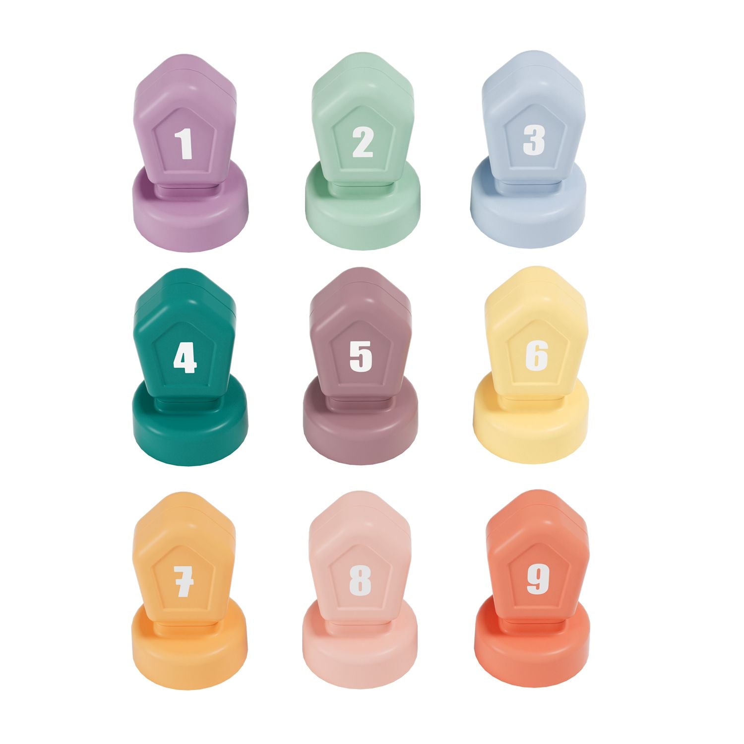 Kinder schrauben 9 bunte Deckel auf den Rücken des fröhlichen Dinosauriers. Die Deckel sind von 1 bis 9 nummeriert.