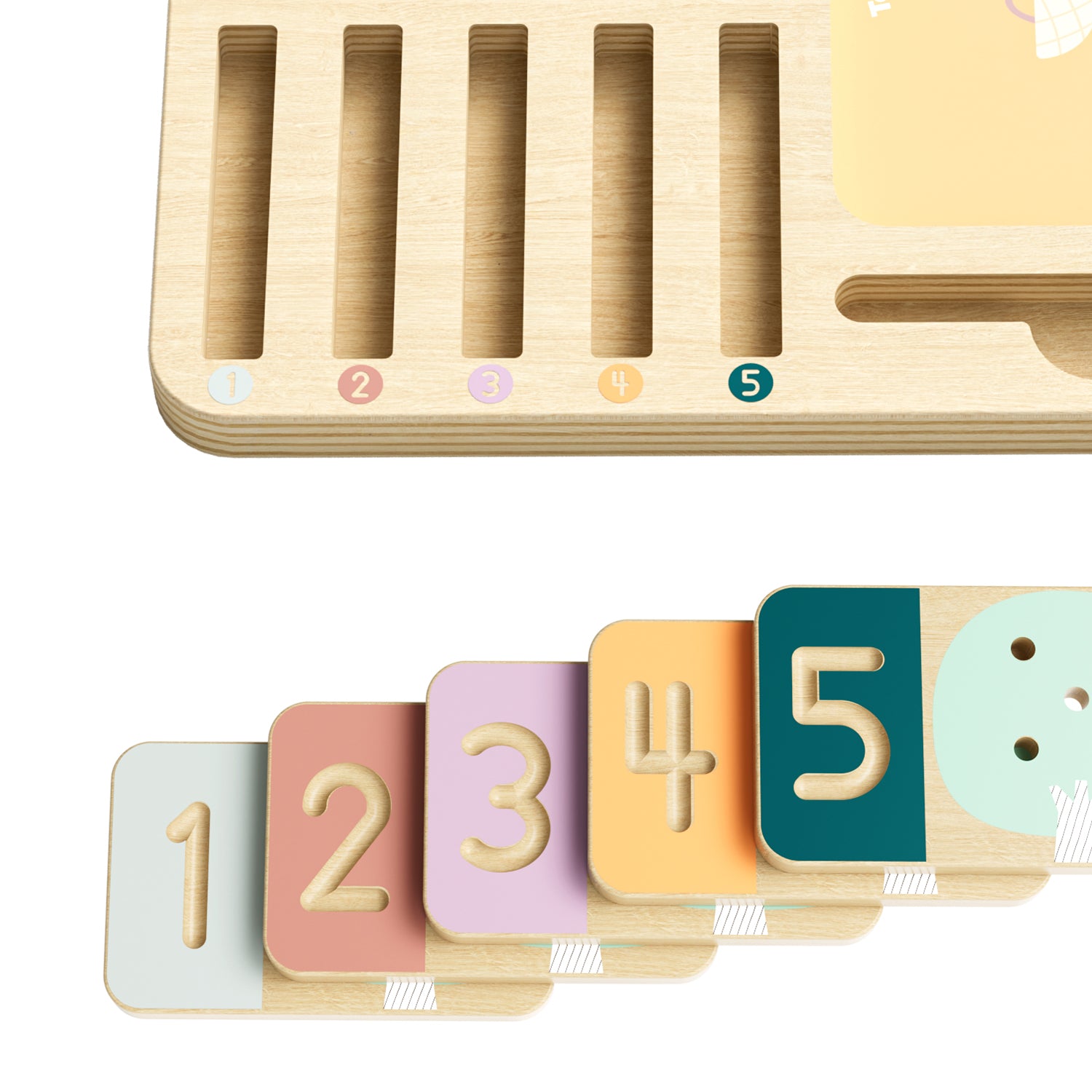 Blau, orange, lila – beim Spielen lernen Kinder mit den bunten Holztafeln Farben kennen und zu unterscheiden.